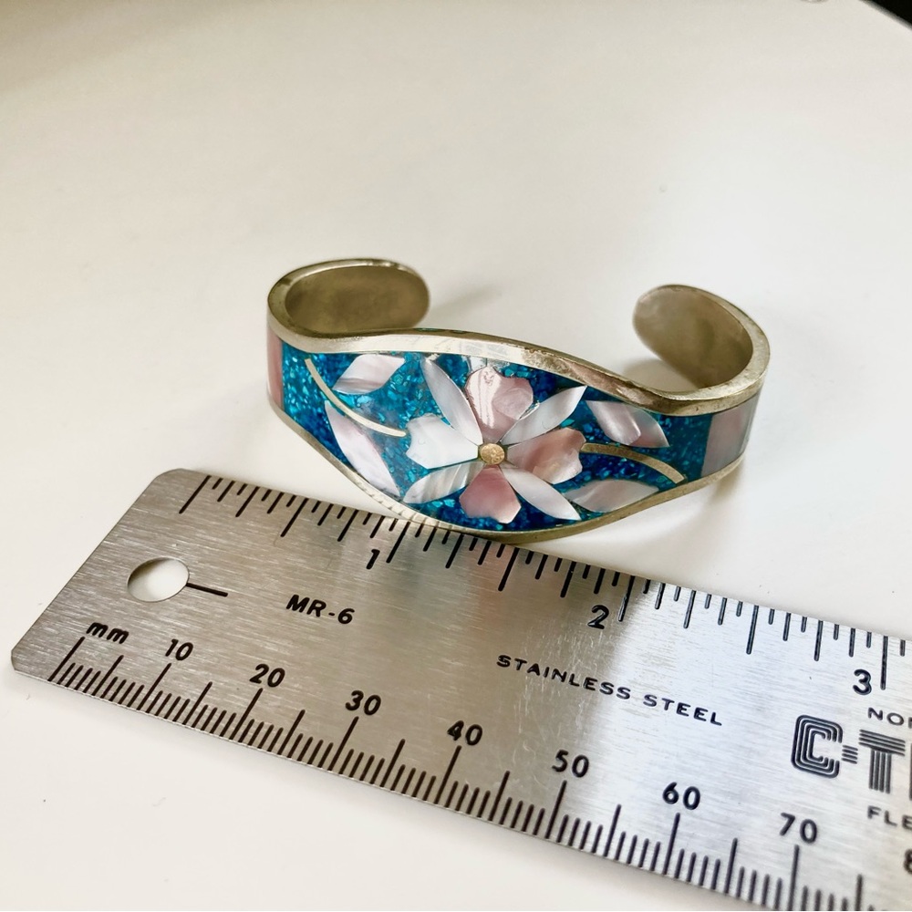 Floral Inlay Turquoise Cuff Bracelet